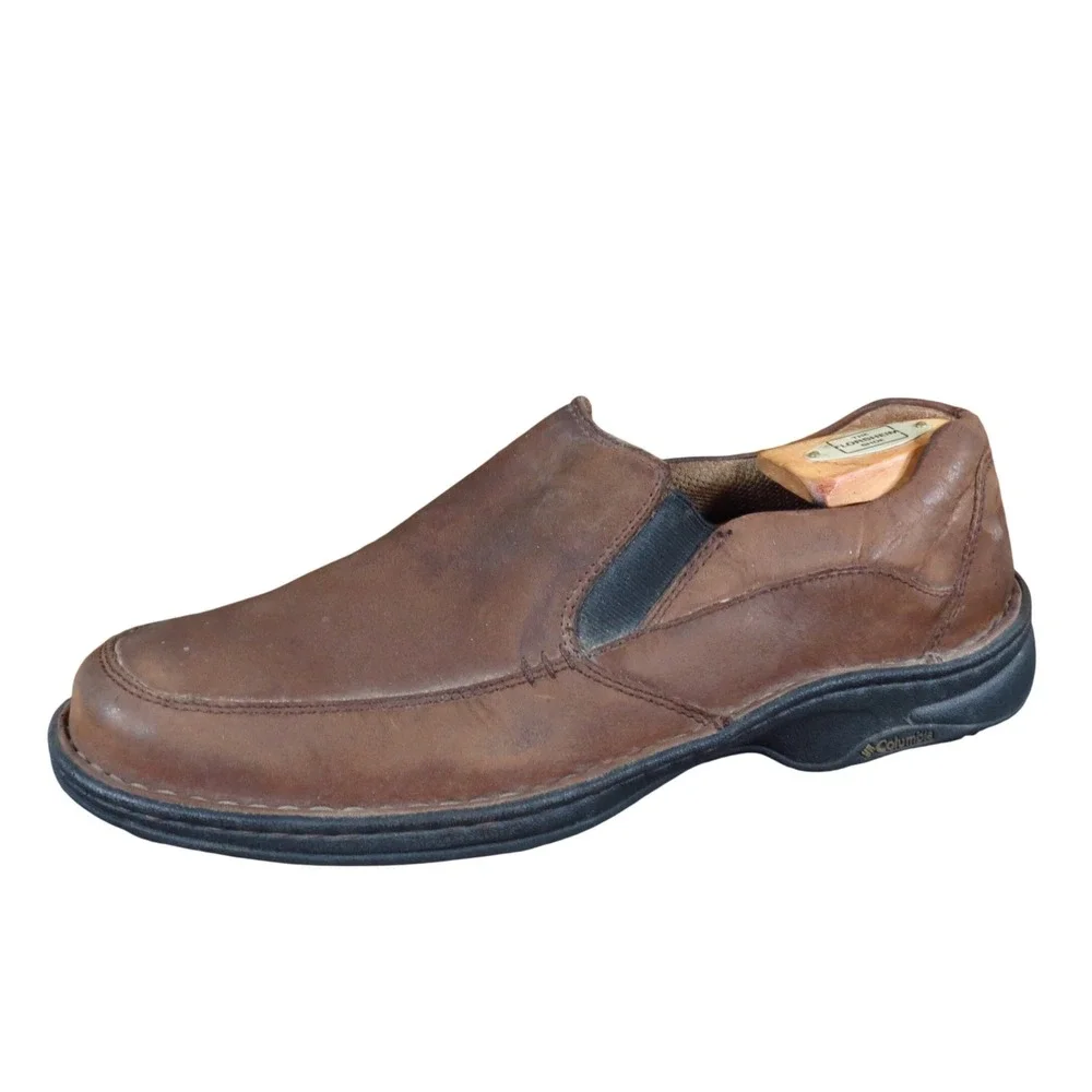 Columbia Big Pines Men Slip On Loafer Shoes Sz 9.5 Outdoor Walking Brown Leather